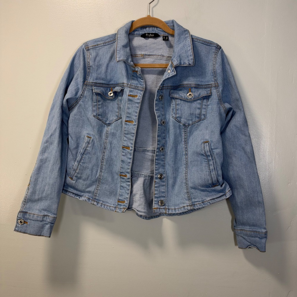 Du Jour Light Wash Ruffle Hem Denim Jacket Blue Size 10
